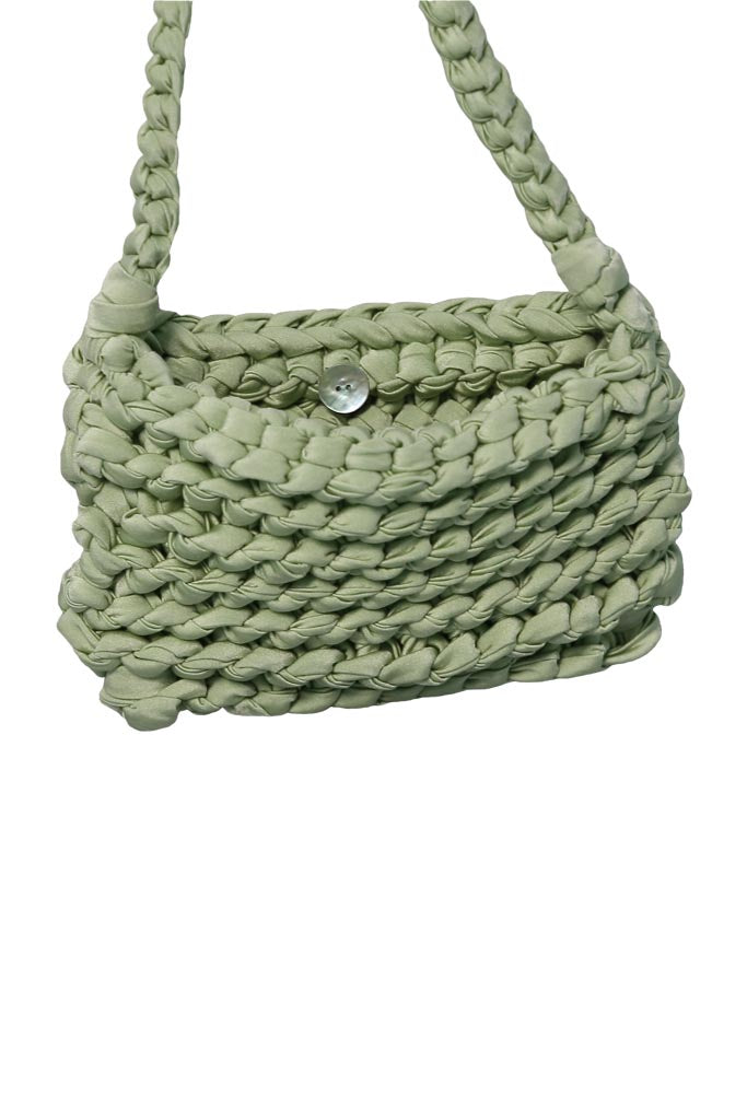 WILLOW Crochet Bag in Metallic Moss