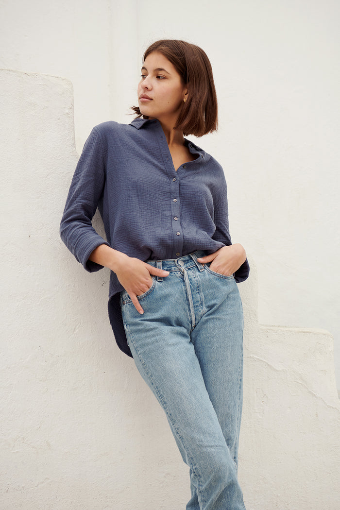 Camicetta in garza ADRAS blu navy