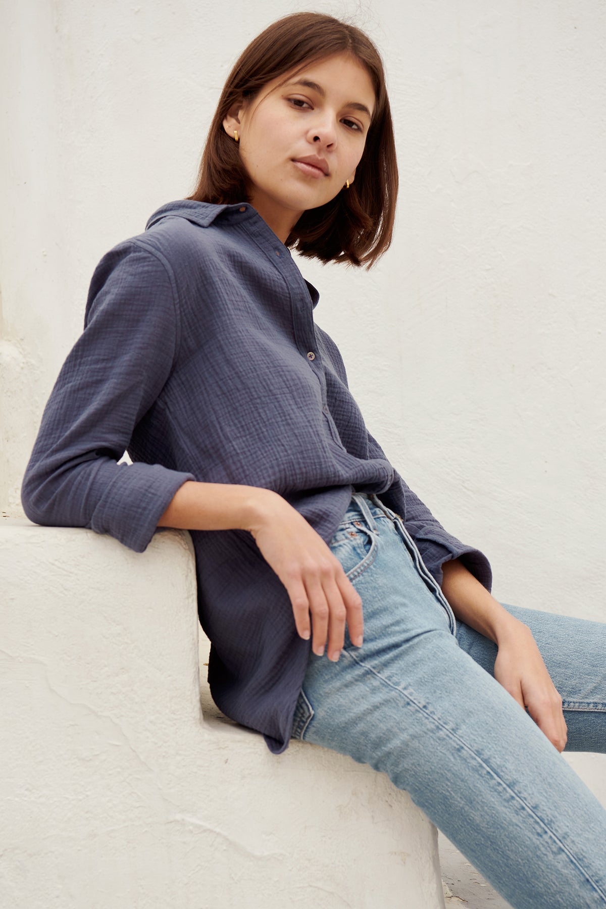 ADRAS Gauze Blouse in Navy