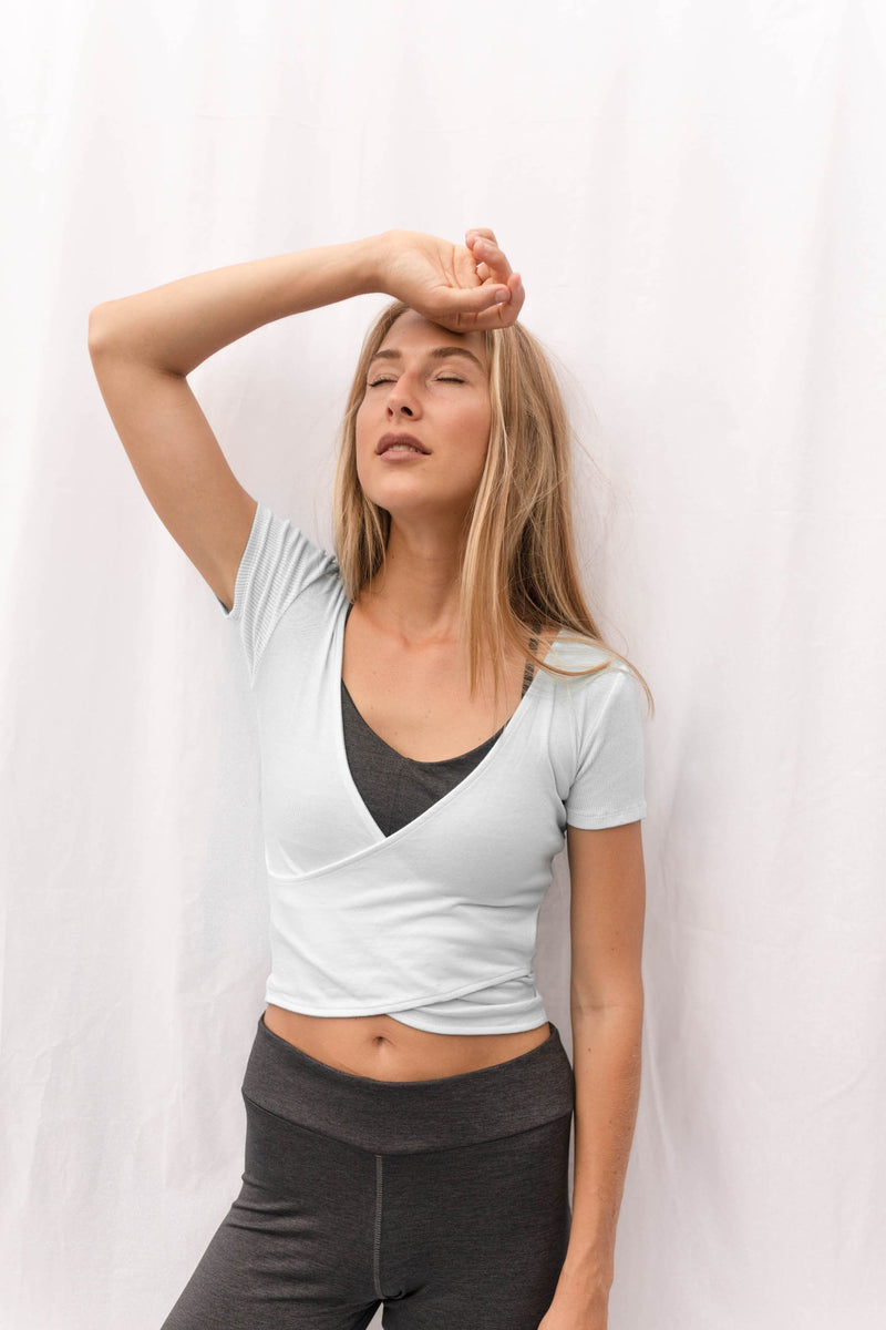 ISABELLE Wrap Top in Sky Blue - Factory Sale