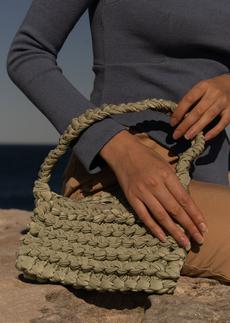 WILLOW Crochet Bag in Metallic Moss